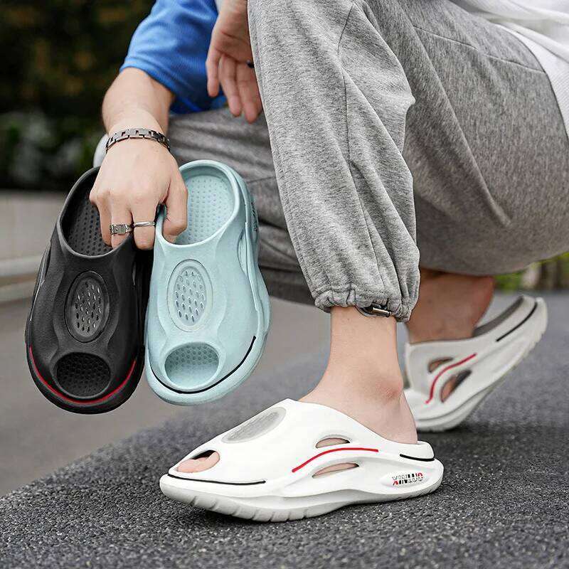 Kidmi Flat Summer Holes Garden Shoes Outdoor Beach Sandals EVA Thick Sole Home Fashion Mens Clogs Slippers