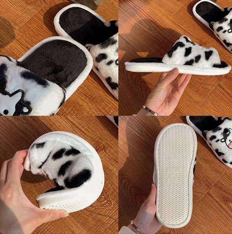 Kidmi Indoor for Women Fashionable Cute Cartoon Plush Cow Cotton Slippers Autumn and Winter Student Light Slides
