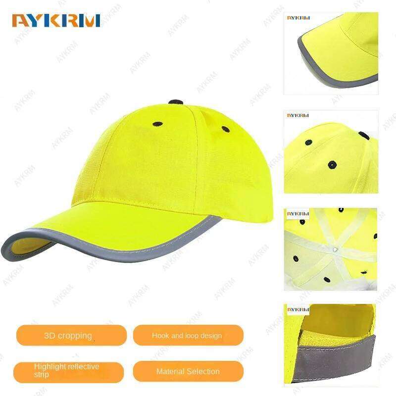 Men Women LIME REFLECTIVE Baseball Caps High Visibility SAFETY Hats for Work Night Outdoor Riding Running Outgoing Y260304