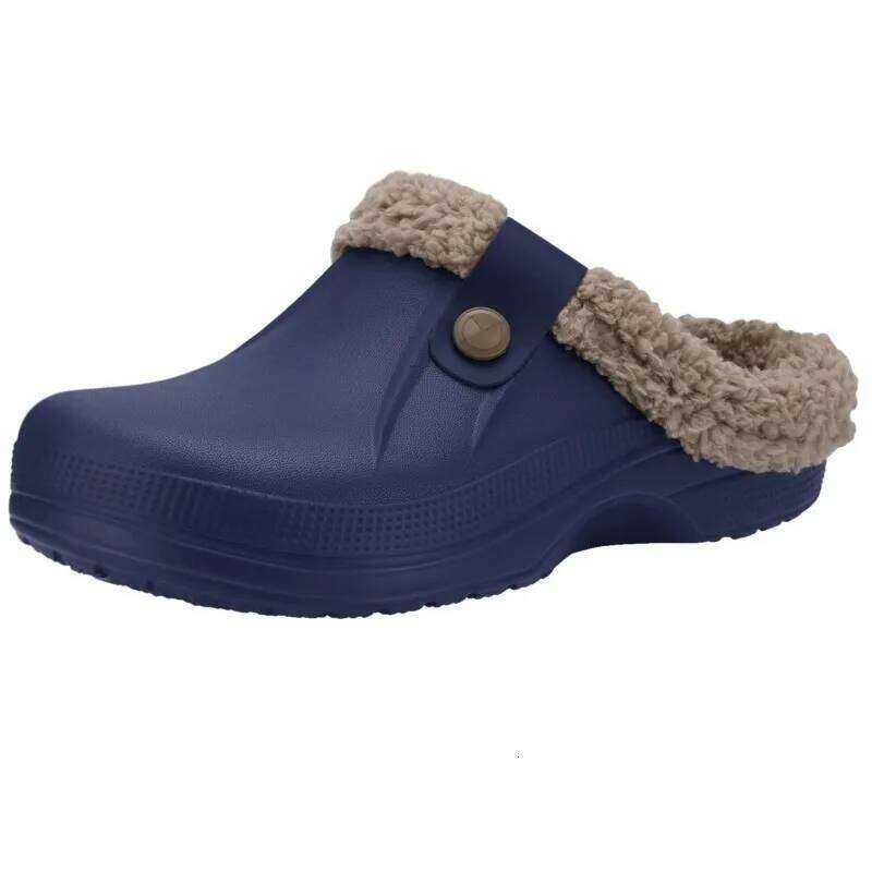 Kidmi Winter Fur Lined For Men and Women Slides Waterproof Non-slip Slippers Indoor Leisure Warm Garden Clogs Shoes