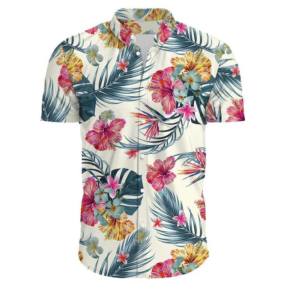 2024 Summer Mens Casual Floral Print Short Sleeve Top Hawaiian Shirt For Mens Clothes Daily New Lapel Oversized M260305