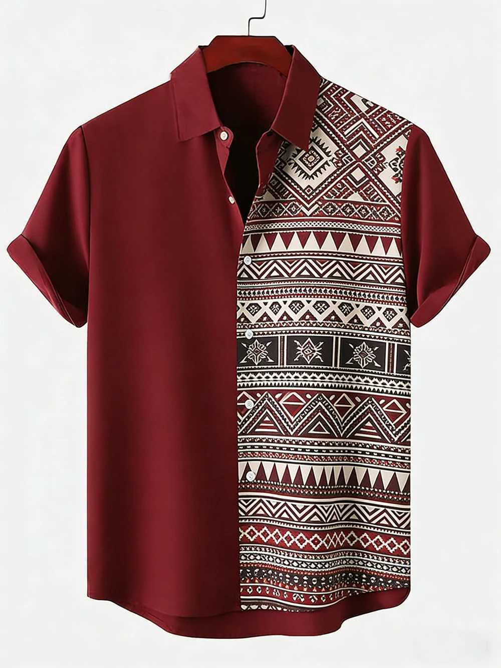 Mens New Linen Ethnic Tribal Style 3D Printed Shirt Hawaiian Tropical Breathable Comfortable Short-sleeved Lapel Clothes MenS M260305