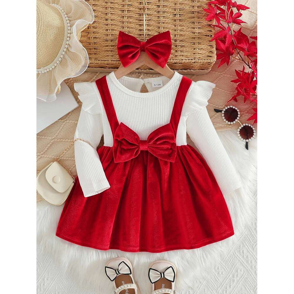 Baby girl autumn winter elegant and fashionable warm fabric round neck ruffle edge long sleeved gold velvet shou Z260304