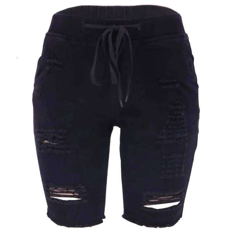 Shorts.Washed Ripped Mid-length Washed Jeans,New Fashionable Elastic Waist Drawstring Short Jeans for Women in Spring and Summer XJ260305