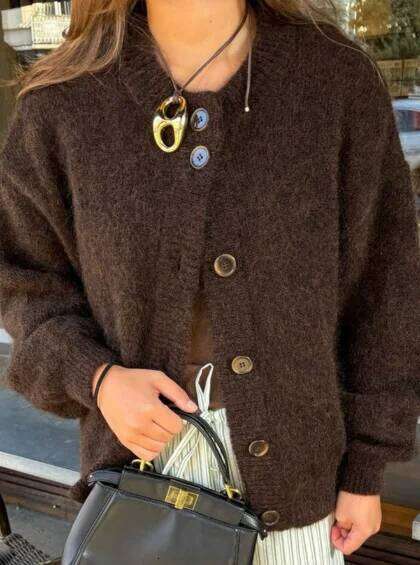 Women's Short Cardigan Autumn And Winter Solid Color Stretch Round Neck Elegant Sweater Women Fashionable Casual Top XJ260305