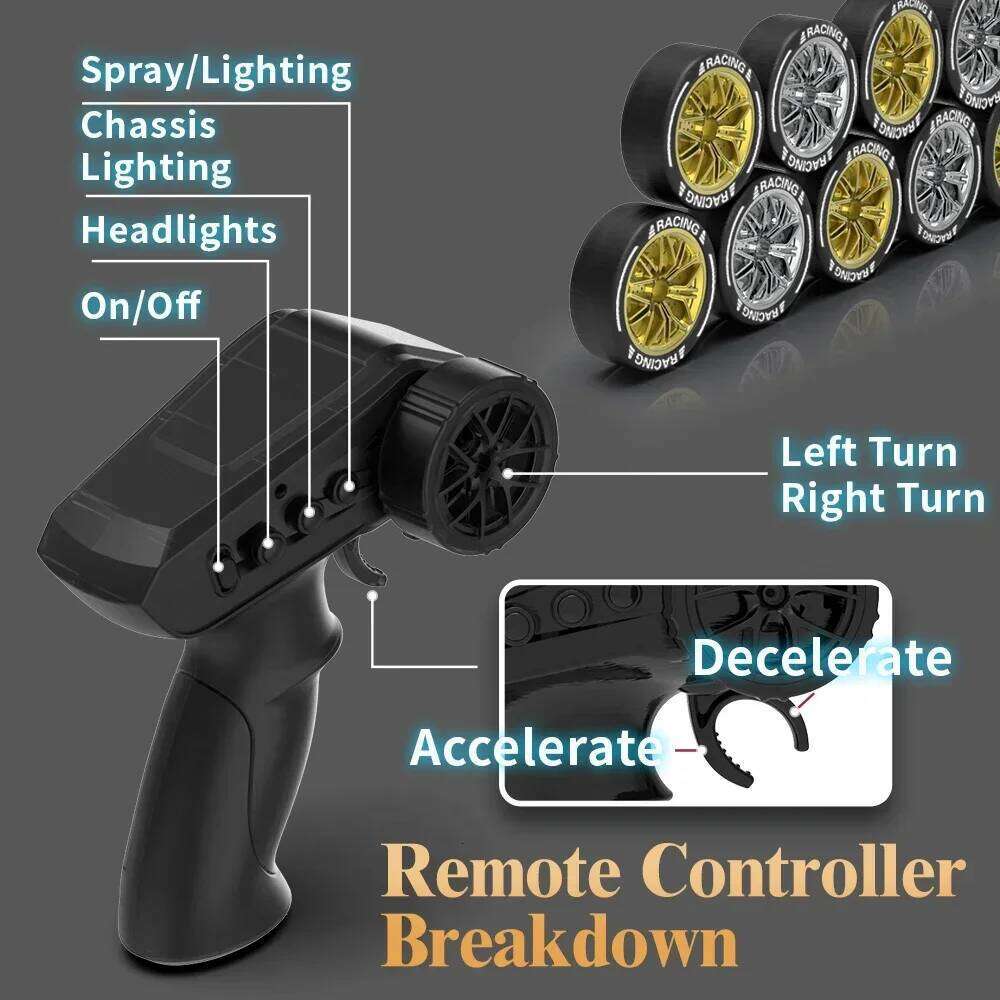 2.4G RC Racing Dazzing Lights Spray Drift Car Model Kids Toys 4-wheel Drive Remote Control High Speed Vehicle Boy Birthday Gift Z260304