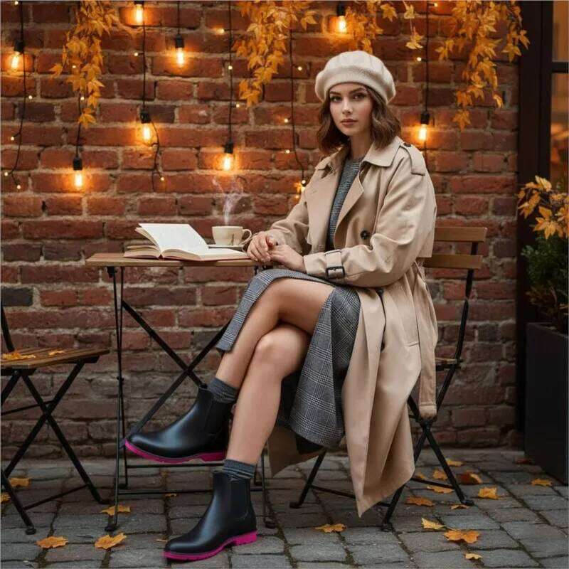 Kidmi New Rubber Fashion Women's Ankle Non-slip Short Rain Waterproof Chelsea Boots Durable Shoes