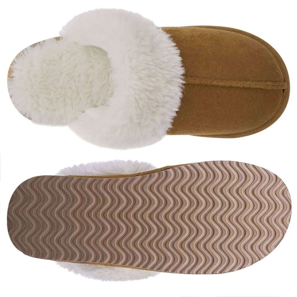 Kidmi Women's Plush Fine Stitch Fine-edged Seams Rustic Wood Button High-density Memory Foam Cotton Slippers for Indoor