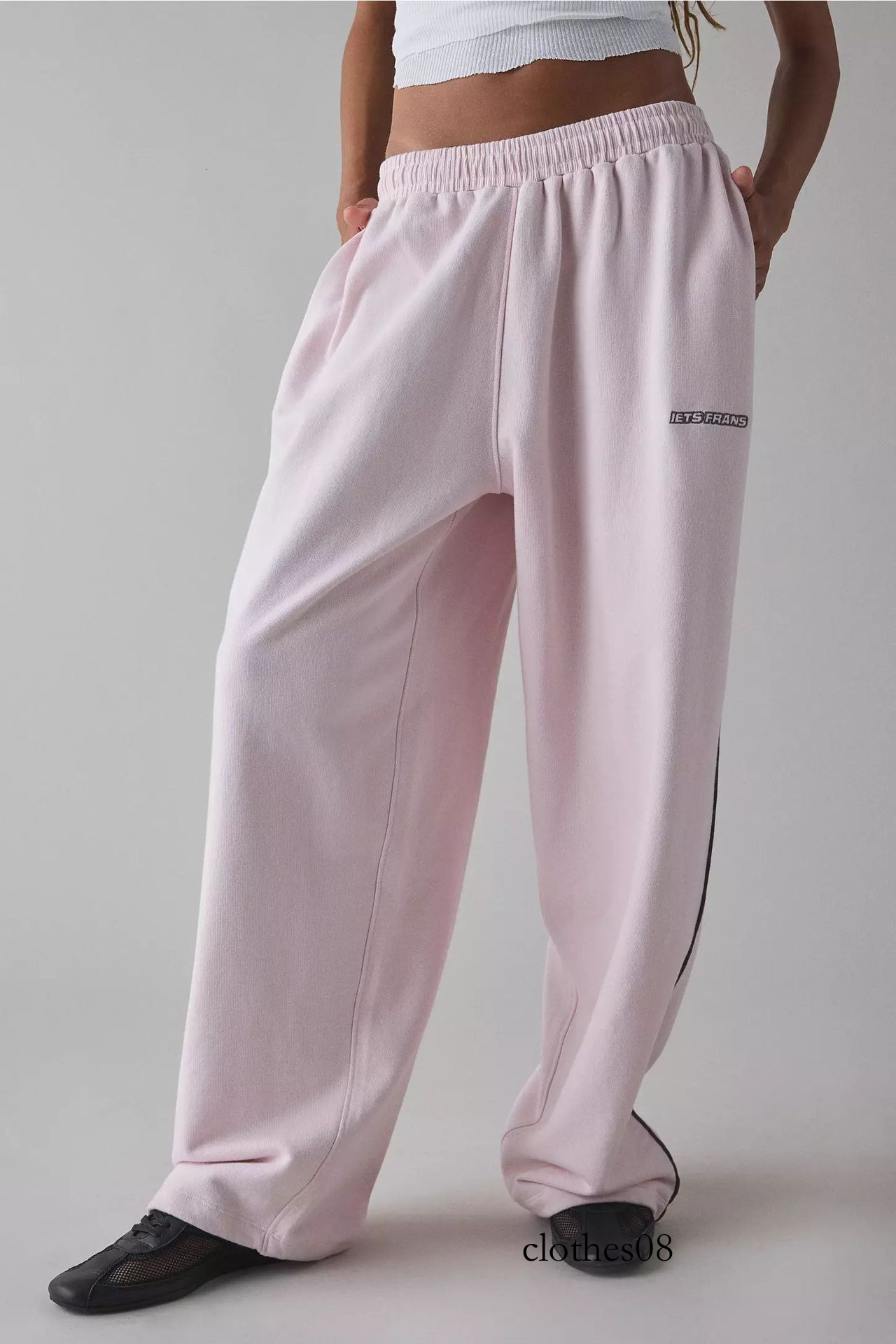 European and American Cross-Border Pink Embroidered Casual for Women Loose Comfortable Straight Elastic Waist Long Pants 2025 New Model
