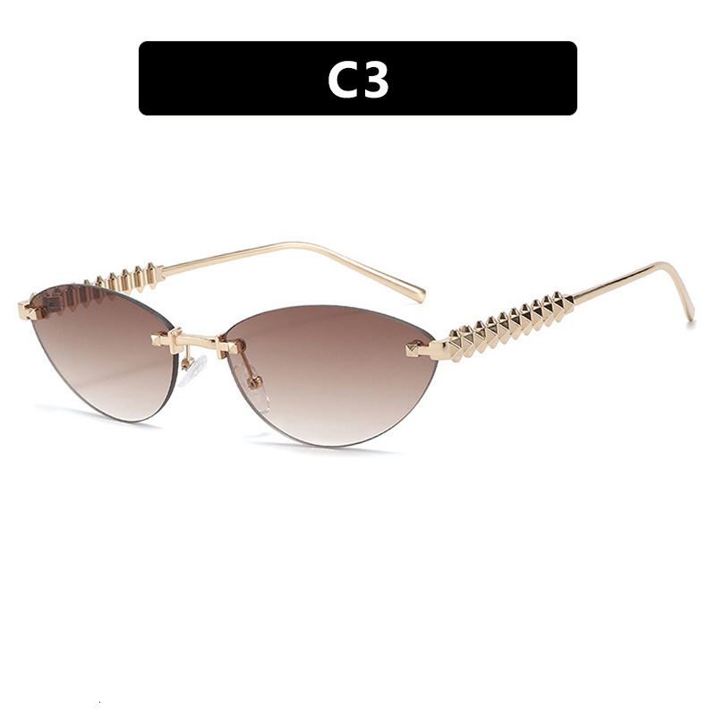 2026 New Designer Luxury Brand Nail Triangle Cat Eye Sunglasses Frameless Cutting Edge European And American Fashion High-end Sunglasses Sunshade Sung