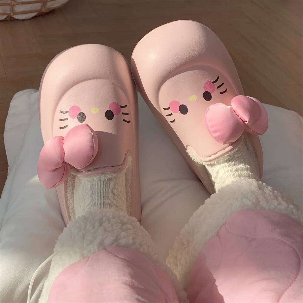 Soft EVA Waterproof Indoor Street Slippers For Women Winter House Shoes Cute Cartoon Warm Plush Girls Daily Walking Cotton Shoe