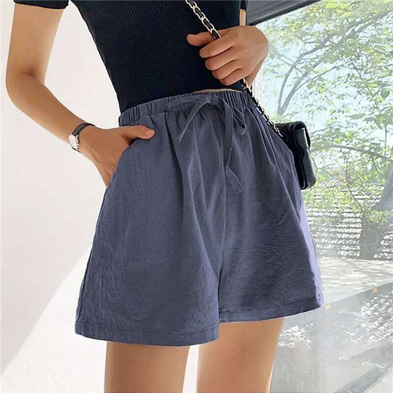 Cotton Linen Women's Sport Summer Solid High Waist Black Shorts Women Fashion Plus Size Casual Basic Short Pants XJ260305