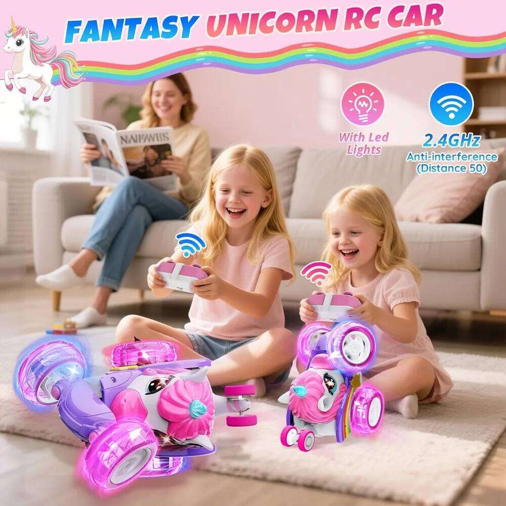 Remote Control Car Girls, Unicorn 360 Rotating 4WD Stunt RC Cars with Cute Lights, Rechargeable Toys-Kid for Birthday Gifts Z260304
