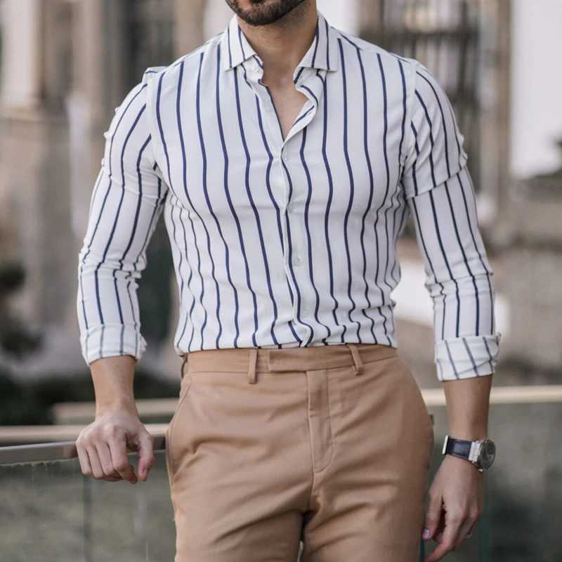 Vintage Long Sleeve Striped Shirts Mens 2026 Spring Casual Turn-down Collar Button-up Shirt Fashionable Men Slim Fit Cardigans M260305