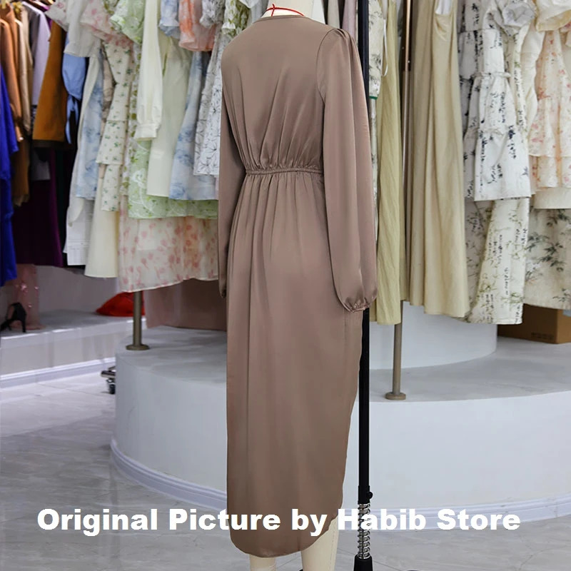 Women Long Dress Elegant Round Neck Satin Sleeve Office Lady Midi Slim Evening Party Dresses Sexy Chic Robe 260302