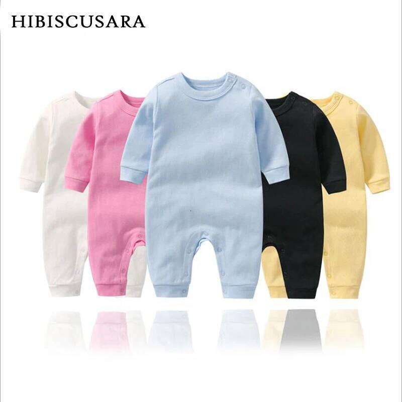 Soft Cotton Newborn Baby Rompers Full Sleeve Infant Boy Girl Solid Color Jumpsuit Basic Clothing Pajamas Outfits Z260304