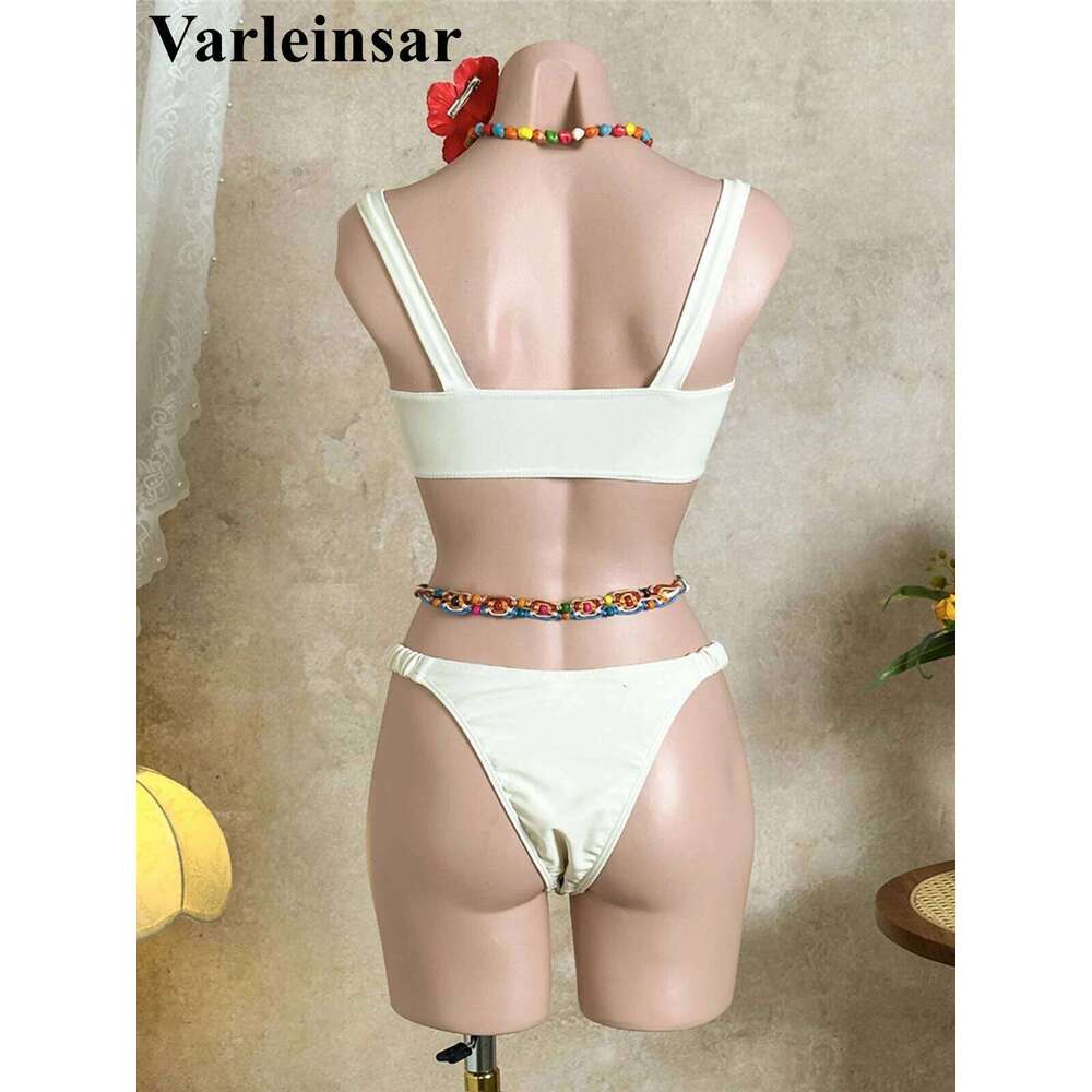 Flowers Floral High Cut Leg Female Swimsuit Women Swimwear Two-pieces Bikini set Brazilian Bather Bathing Suit Swim V7716 Y260303