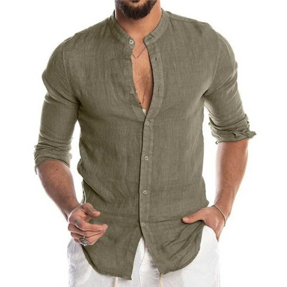 Men Cotton Linen Blouse Summer O-Neck Long Sleeve Loose Button Solid Male Shirt Blouse BSD-ZT170 M260305