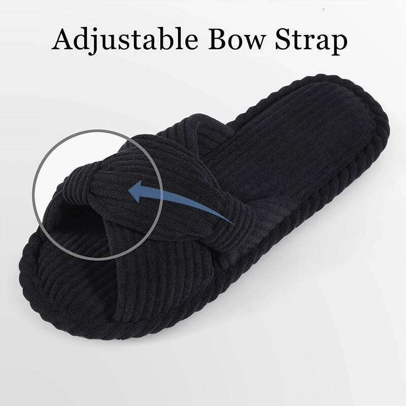 Kidmi House Corduroy Cross Bow Outdoor Slippers Fashion Open Toe Slip On Bedroom Shoes with Memory Foam for Women