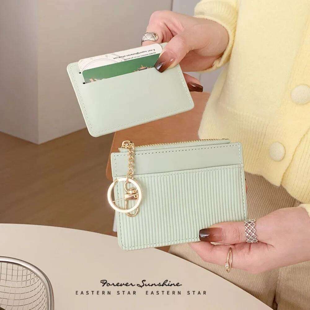 New Two-piece Coin Purse Zipper Mini Credit Holder with Key Chain PU Leather Business Card Case Women C260304