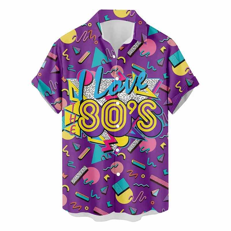 Retro 80s 90s Hawaiian Shirts Men Clothing 3D Printed Short Sleeves Tops Cool Outdoor Lapel Blouse Y2k Summer Button Shirt M260305