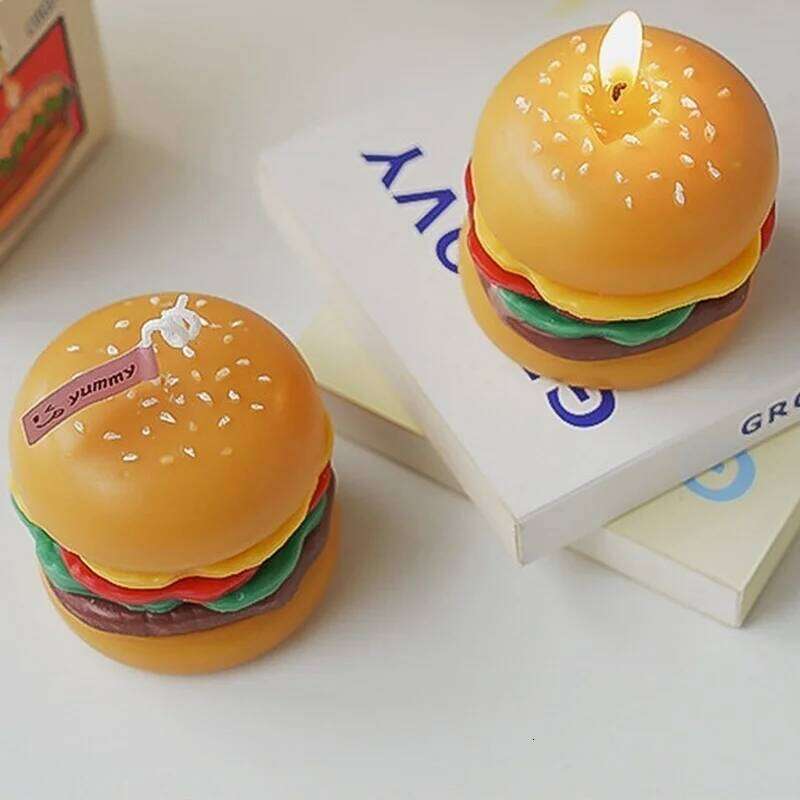 Creative Beautiful Hamburger Scented Handmade Aromatic Decoration Ornament, Simulation Food Candle, Birthday and Christmas Gift W260304 W260305