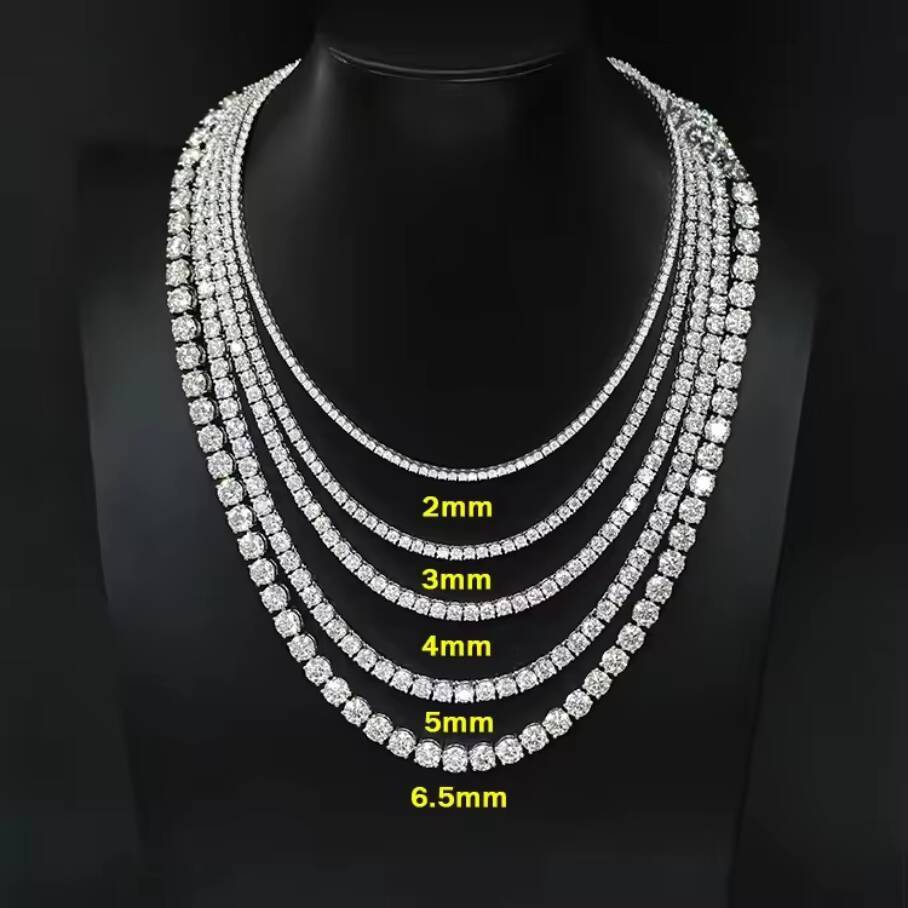 Luxury Women Hip Hop Iced Out Fine Jewelry 2MM 3MM 4MM 5MM Lab Diamond S925 Silver Vvs Moissanite Tennis Chain Necklace