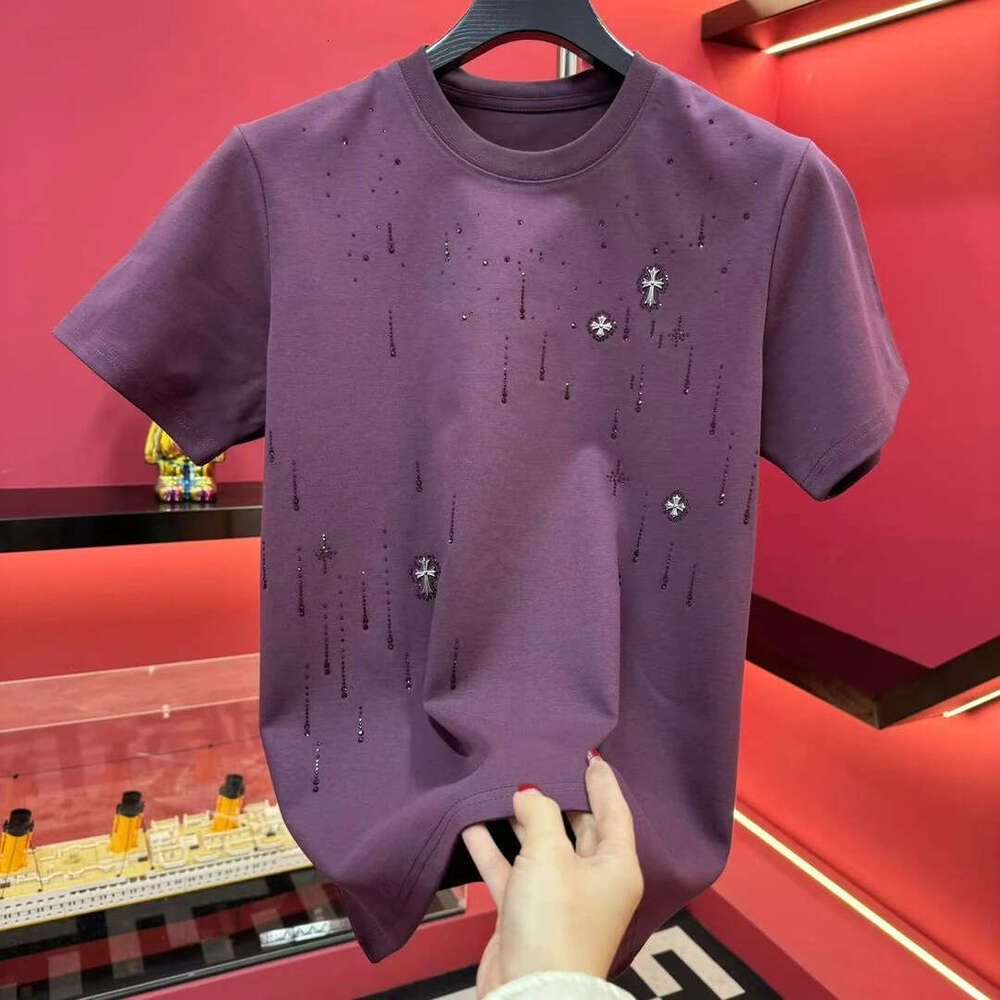 Men's T-Shirt, Brand, Short-Sleeved, Star-Patterned, Round-Neck, Cross-Print, Slim-Fit, Youth Fashion, Casual, Trendy Short-Sleeve