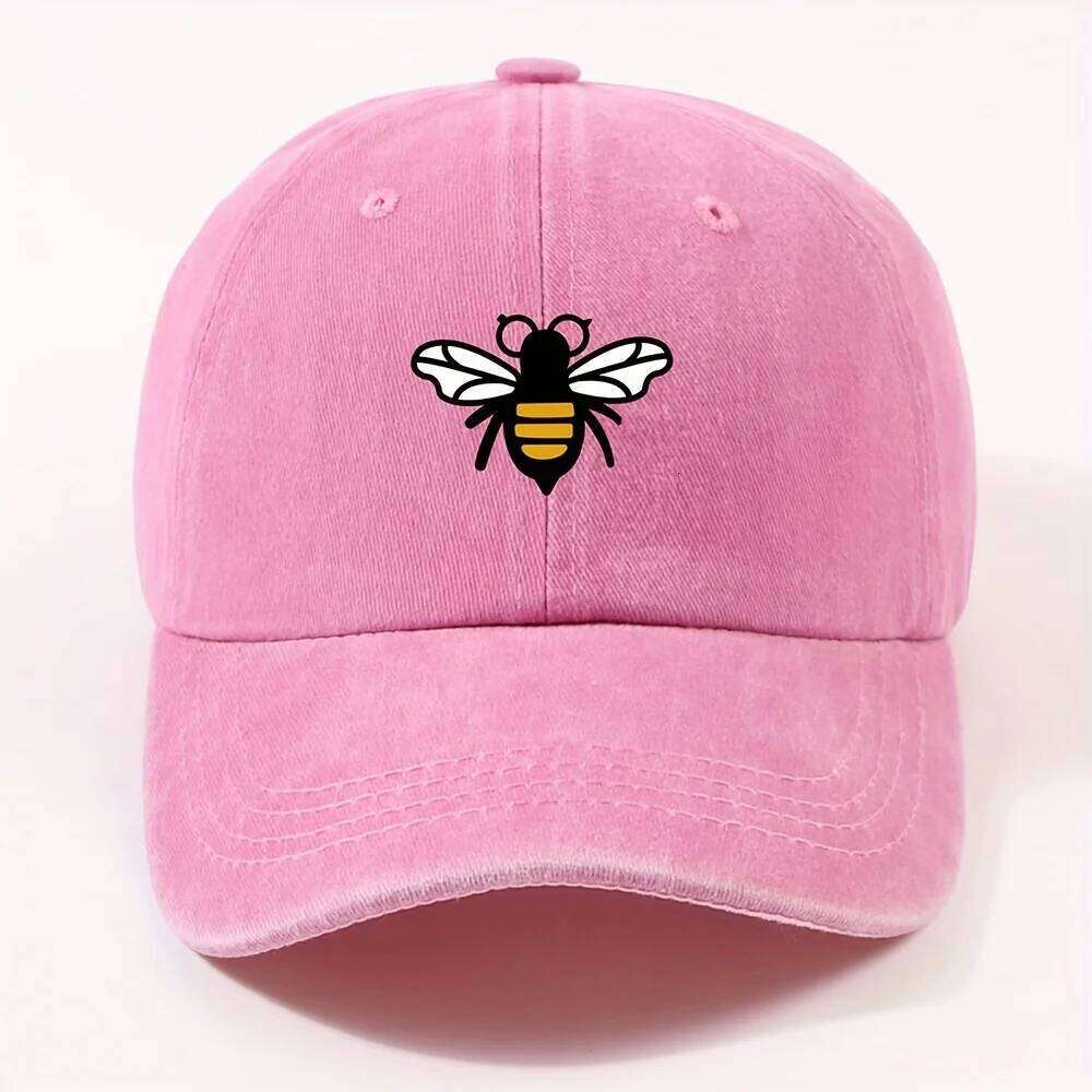 Fashionable bee patterned baseball cap for both men women, casual street style retro duckbill cap, outdoor travel and hiking Y260304