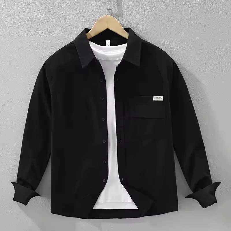 2026 Spring Autumn New Simple Cargo 100 Cotton Long Sleeve Shirt for Men Clothing Solid Color Turn-down Collar Versatile M260305