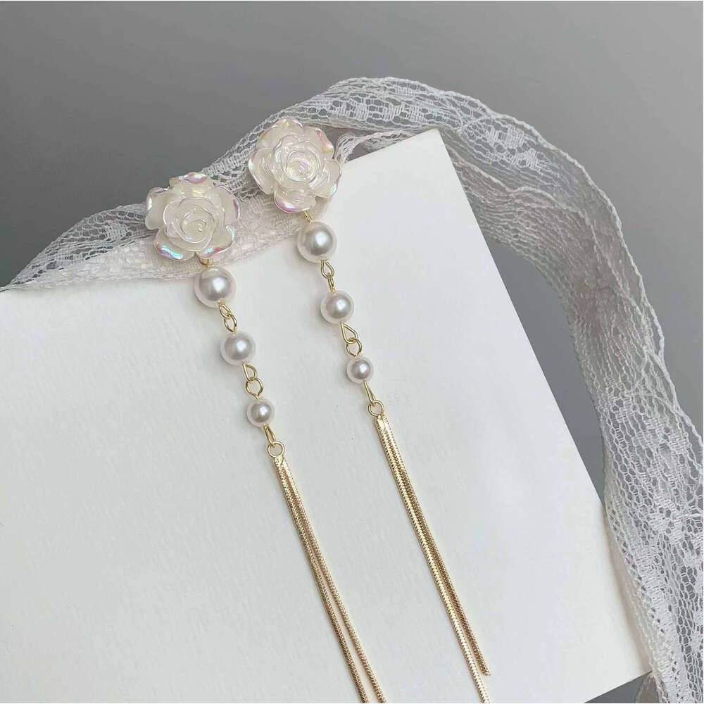 Womens Jewelry Earrings stud Fairy Gentle Forest Style Camellia Pearl Long Tassel Earrings French Vintage Exquisite Simple Ear Accessories for Women