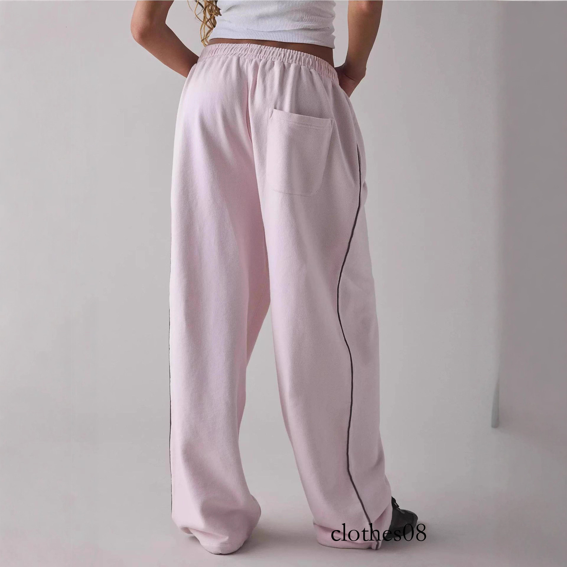 European and American Cross-Border Pink Embroidered Casual for Women Loose Comfortable Straight Elastic Waist Long Pants 2025 New Model