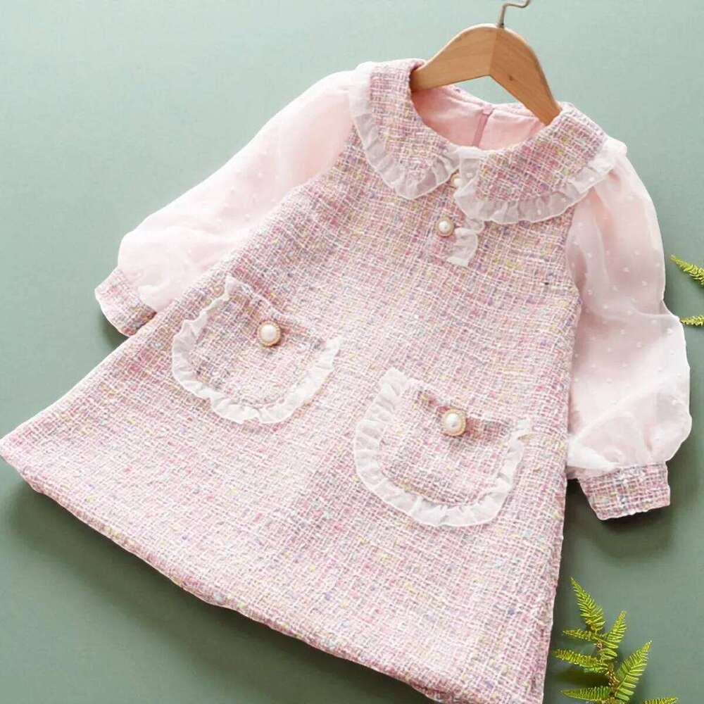 Cute Baby Girls Dresses Spring Autumn Puffle Sleeve Kids Princess Clothes Plaid Doll Collar Party Teens Wear for 6 8 10 12 Years Z260305