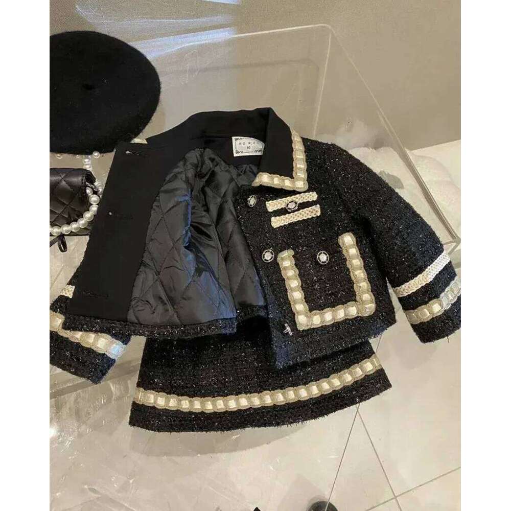 New Girl 2 Piece Tweed Set Winter Suit Clothes for 1-10Years Children's Cotton Padded Jacket Coat+Skirt Kids Classic Outfits Z260304