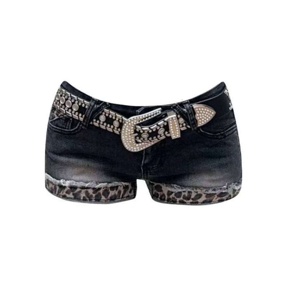 Vintage Streetwear Style Washed Retro Leopard Print 2025 Sumemr New Denim Shorts Women Y2k Sexy Slim Fit Bodycon Jean XJ260305