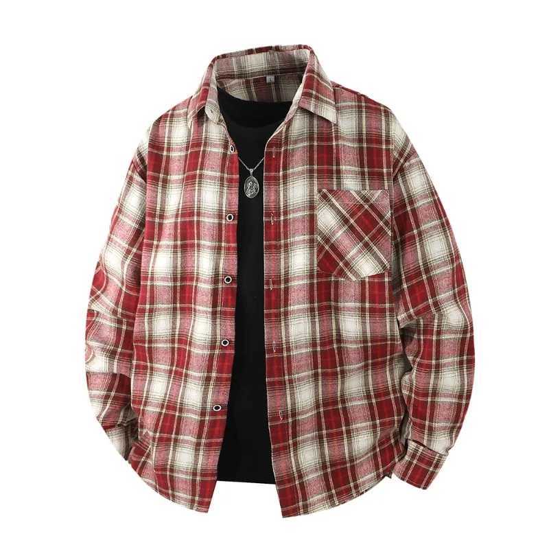 Spring and Autumn Outdoor Fashion Trendy Checkered Shirt Comfortable Trendy Versatile Breathable Mens Trendy Long Sleeve Jacket M260305