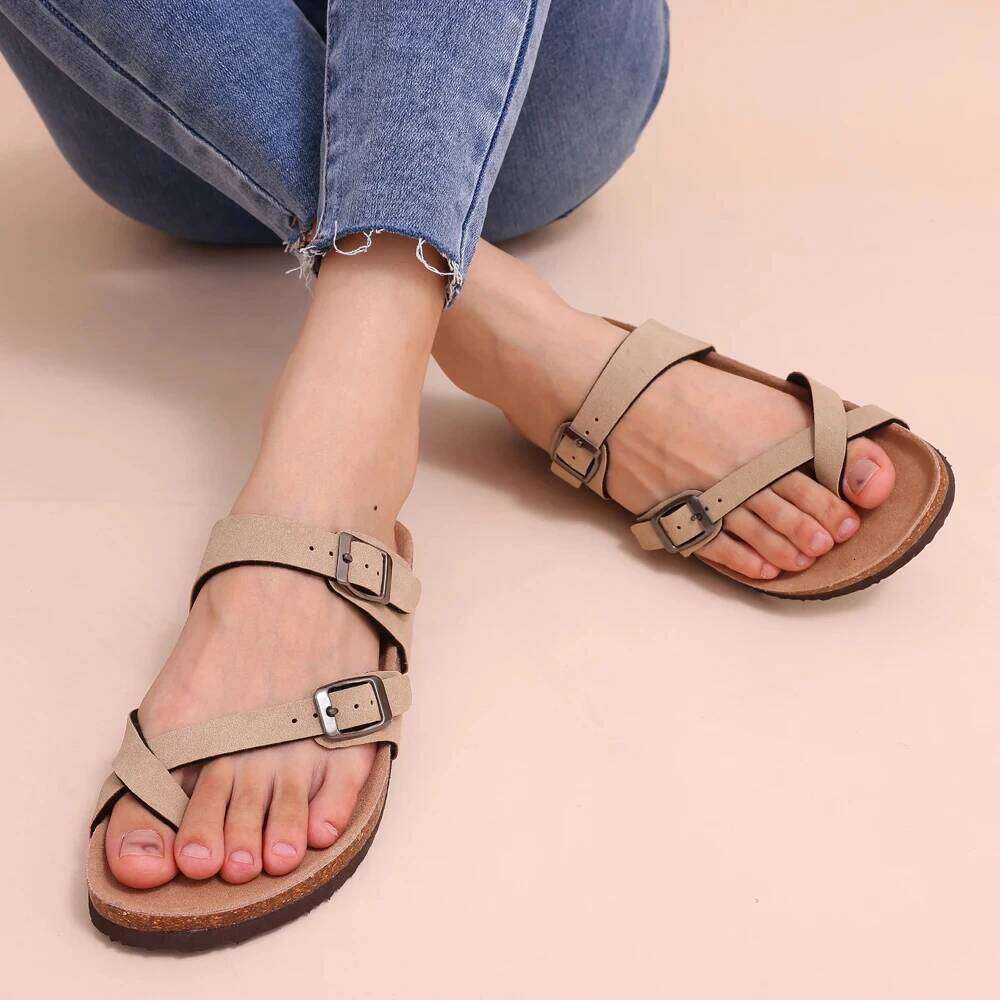 Kidmi New Fashion Women's Summer Cork Clogs Sandals Classic Women Mules Soft Suede Beach Slides With Adjustable Buckle