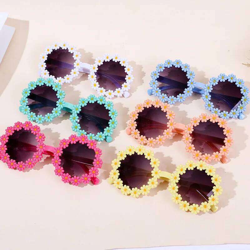 Round Flower Glasses For Kids Cute Daisy Sunglasses Children Outdoor Sun Protection Shades Fashion Funny Party Eyewear Z260305