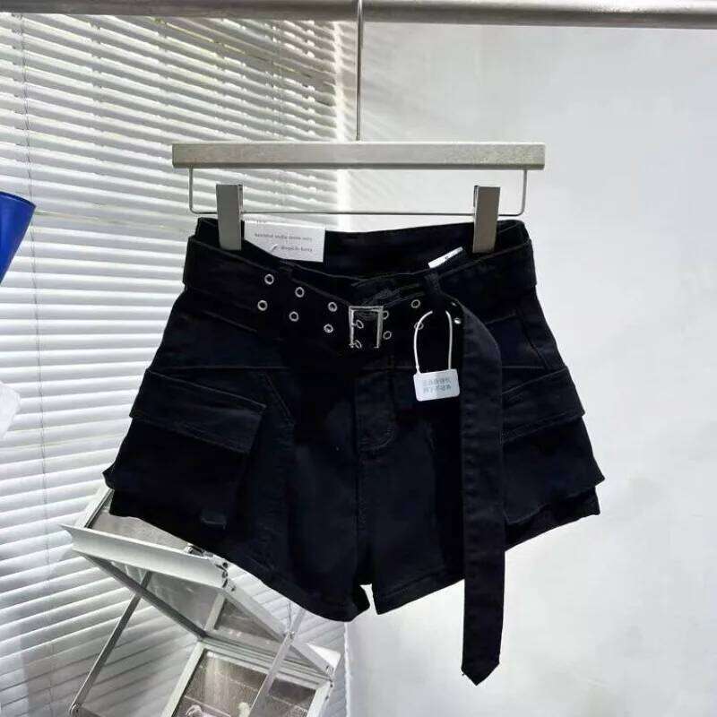 Design Splicing Retro Tooling Denim Women 2026 New High Waist Spice Girl Loose Jean Shorts with Pockets XJ260305