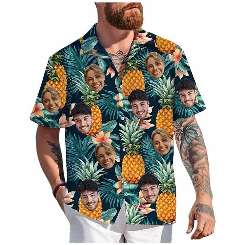 Custom Face Hawaiian Shirt Unisex Funny Personalized 3D Printed Button Shirts 2025 Beach Short Sleeves Lapel Shirts DIY Blouses M260305