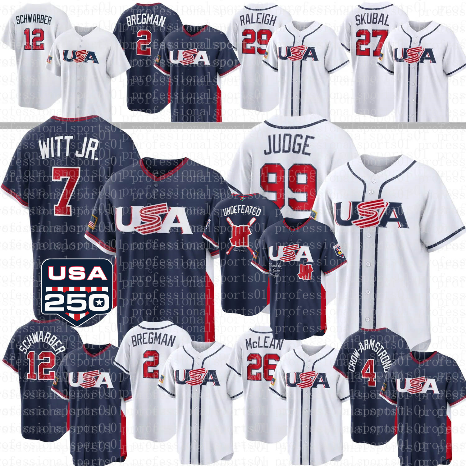 Team USA Baseball Jersey 2026 World Baseball Classic Jersey Aaron Judge Pete Crow-Armstrong Paul Skenes Corbin Carroll WBC Pete Alonso Cal Raleigh J.T. Realmuto Jersey