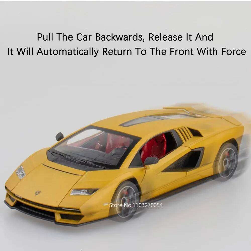 1:24 Countach LPI 800-4 Revuelto Car Alloy Toys Model Diecast Sportscar Doors Opened Pull Back Sound Light Rubber Tires Kid Gift C260305
