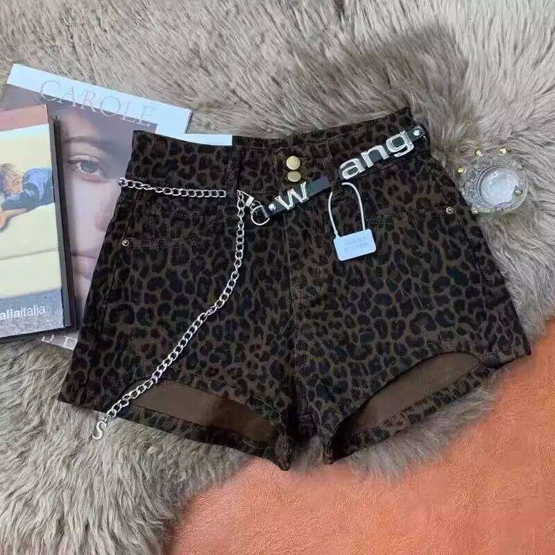 Sexy Leopard Printed Denim Women's Summer New High Waist Slim A Word Hip-wrapped Jeans Hot Pants Shorts Feminino XJ260305