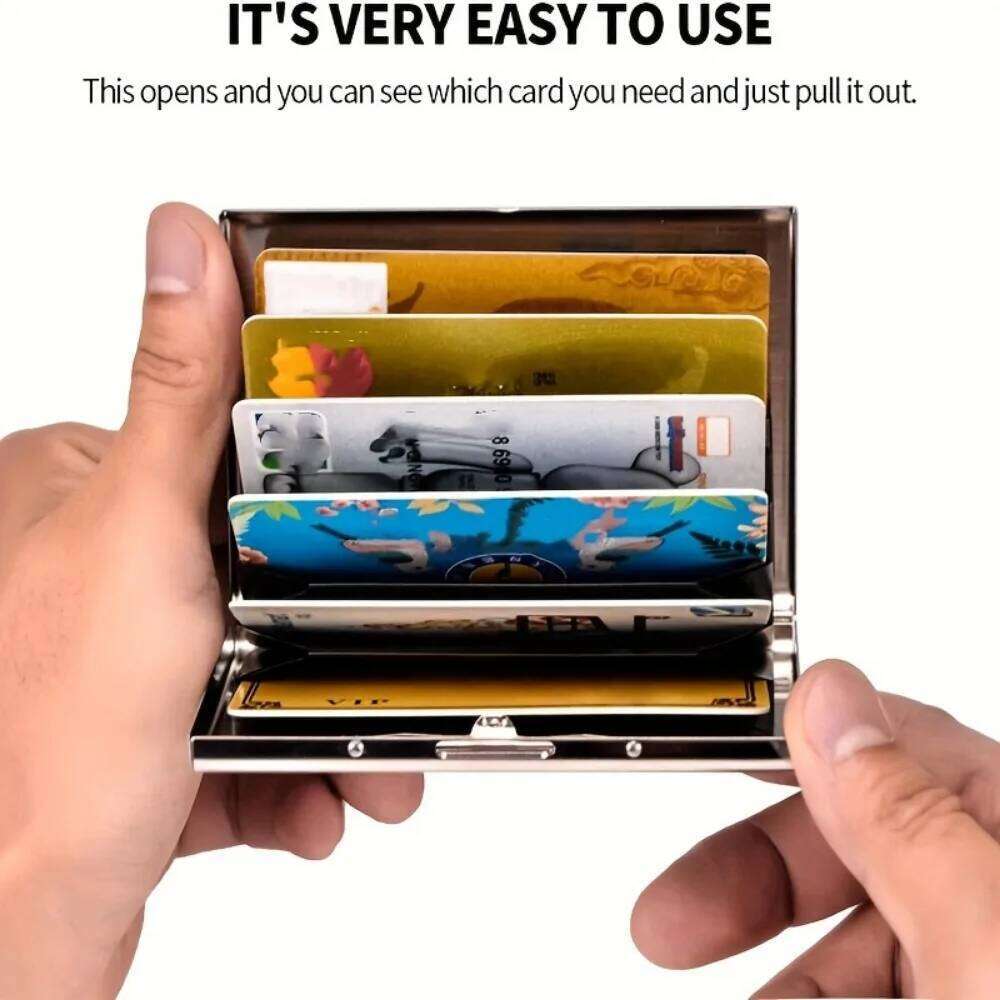 1pc 26 Letters Print 6 card slots RFID Blocking Credit Holder, Stainless Steel Business Card Holder C260304
