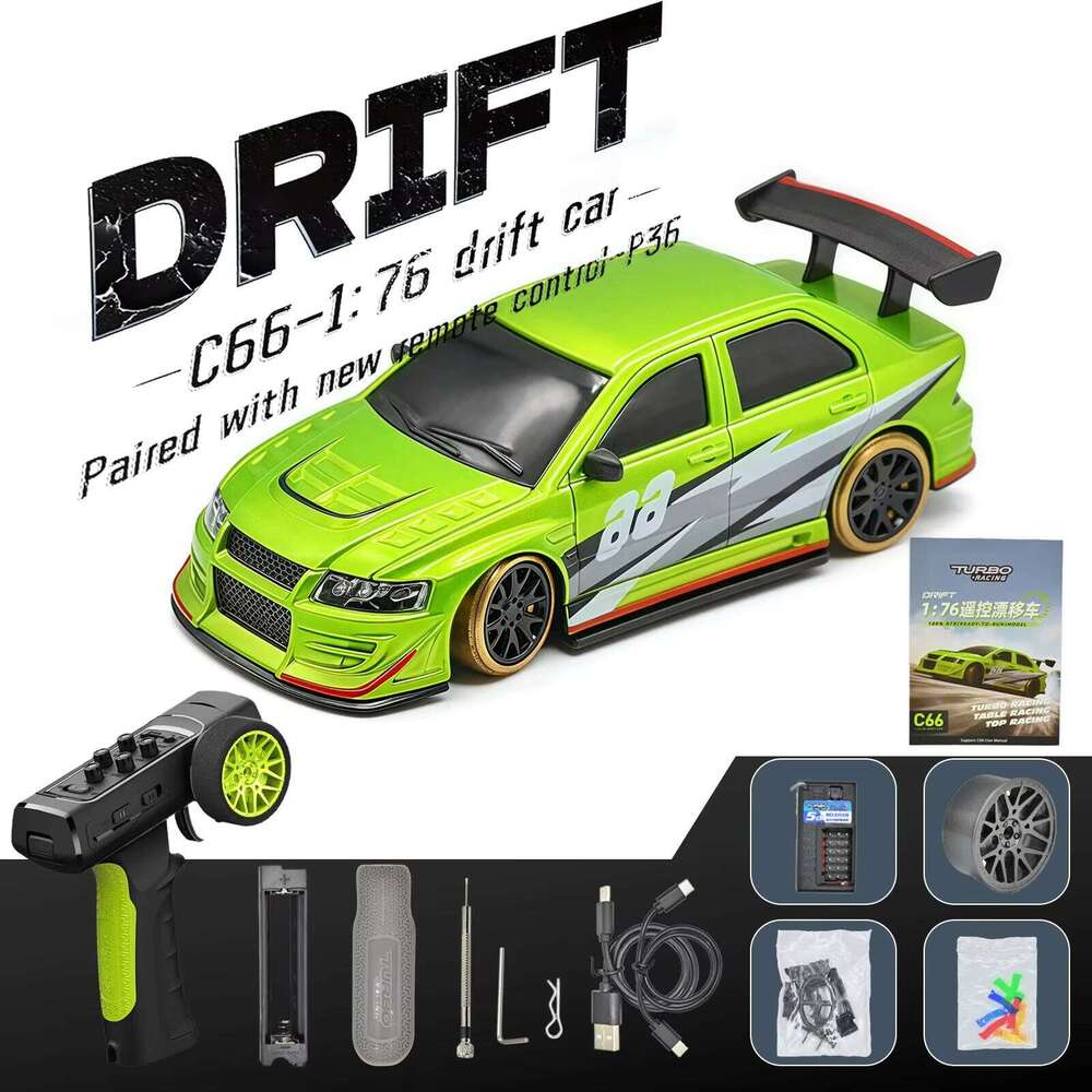 Turbo Racing 1:76 C66 Drift RC Car with Gyro Full Proportional 2.4G 5CH Radio Remote Control RTR Desktop Toys For Christmas Gift Z260304