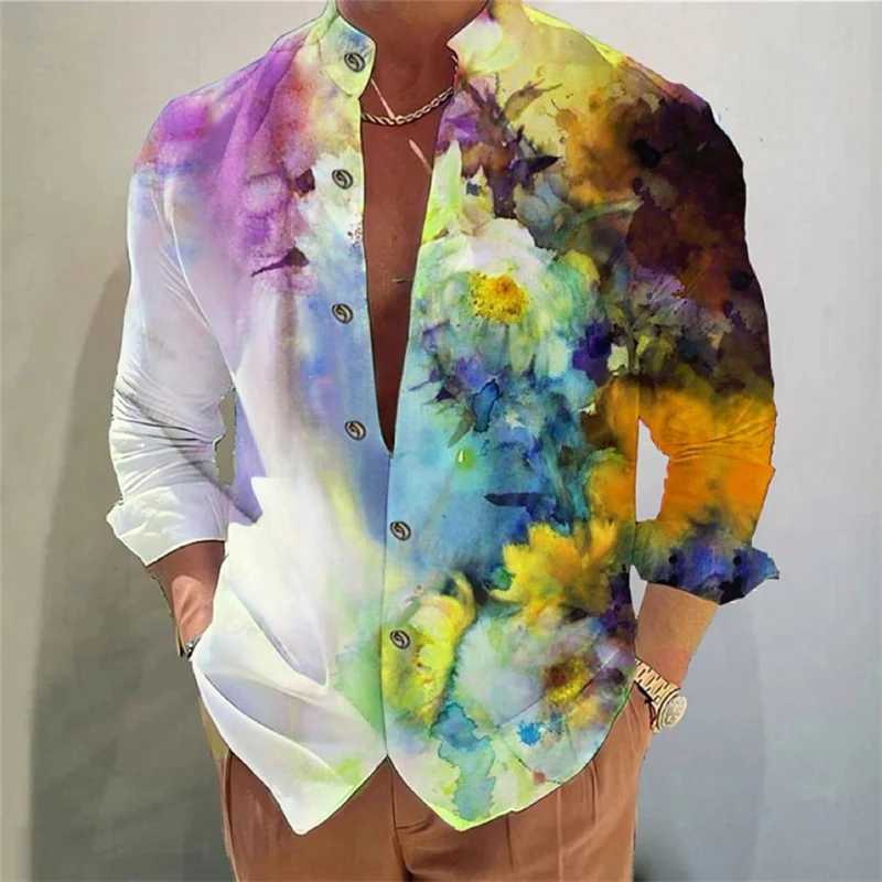 Mens shirt long-sleeved colorful fashion cardigan shirt Hawaiian 3D printed shirt XS-6XL super large size shirt soft fabric M260305