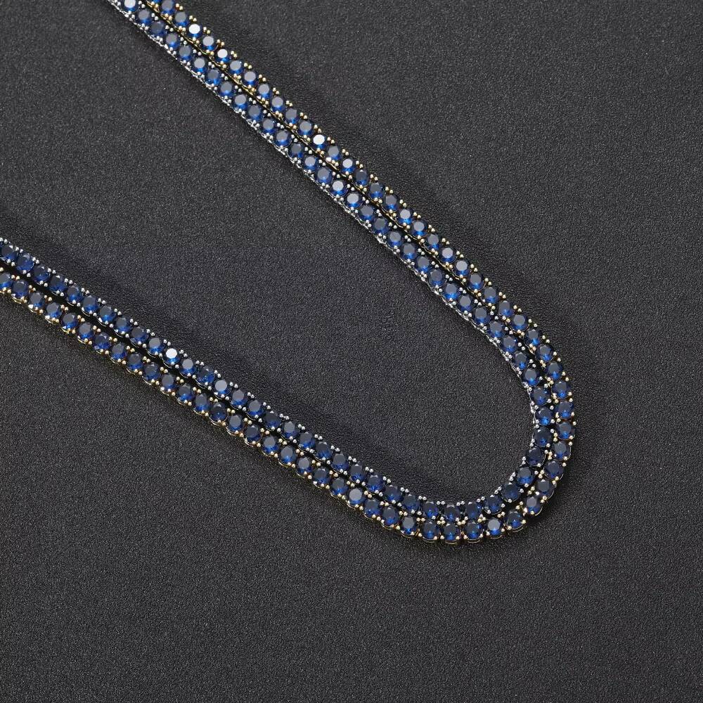 BC206 4mm 16 18 20 Brass Blue Moissanite Tennis Chain Necklace Hip Hop Bling Jewelry Moissanite VVS Tennis Chain Iced Out