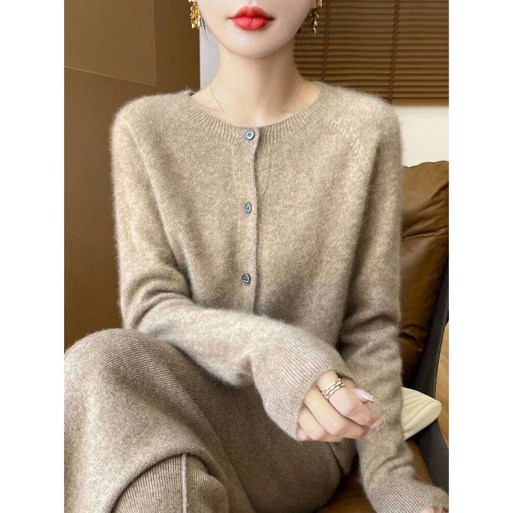 Basic Women 100% Merino Wool Cardigan Autumn Winter Sweater Knit Soft Comfort O-Neck Korean Single Breasted Tops XJ260305