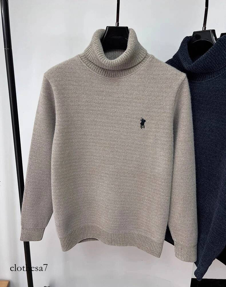 High end brand velvet sweater men's new fashion designer exquisite pony embroidery winter thick warm high neck knitted pullover - view 7