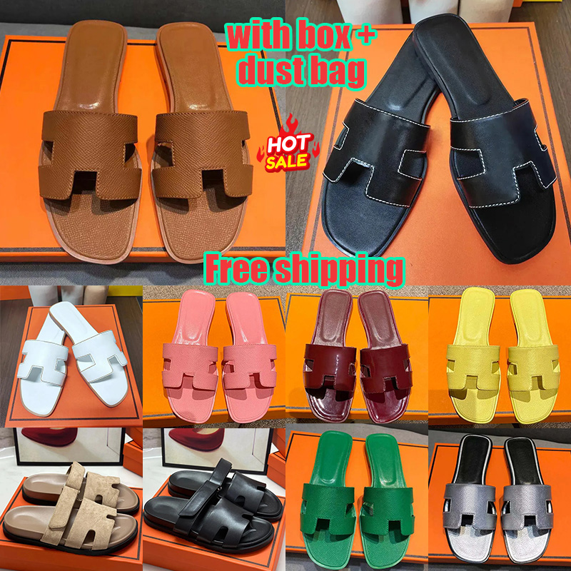 Free shipping with box famous Slippers designer sandals women slides flat sandale luxury Chaussures black white brown leather womens sliders outdoor shoes